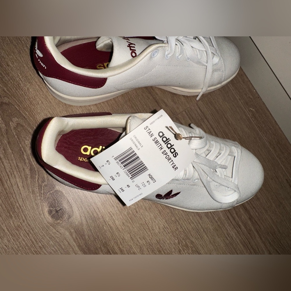 Adidas x Sporty & Rich Stan Smith White and Burgundy Sneakers Size US 7M (W8.5) - Picture 9 of 9